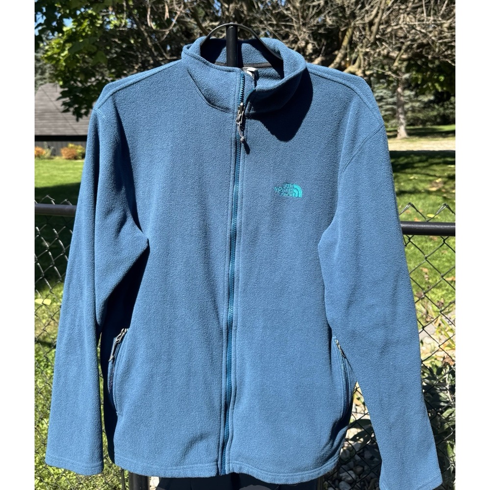 The North Face Men's Large Blue Full Zip Fleece Jacket Embroidered Logo